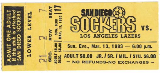 San Diego Sockers vs Los Angeles Lazers March 13th 1983 Ticket Stub 26539
