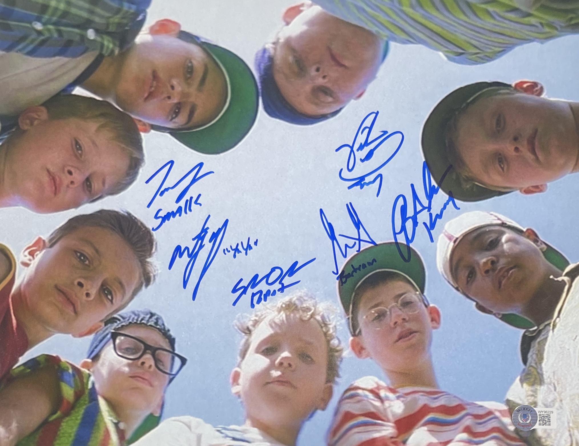 The Sandlot Autographed/Signed 11X14 Photo 6 Sigs Tom Guiry BAS 