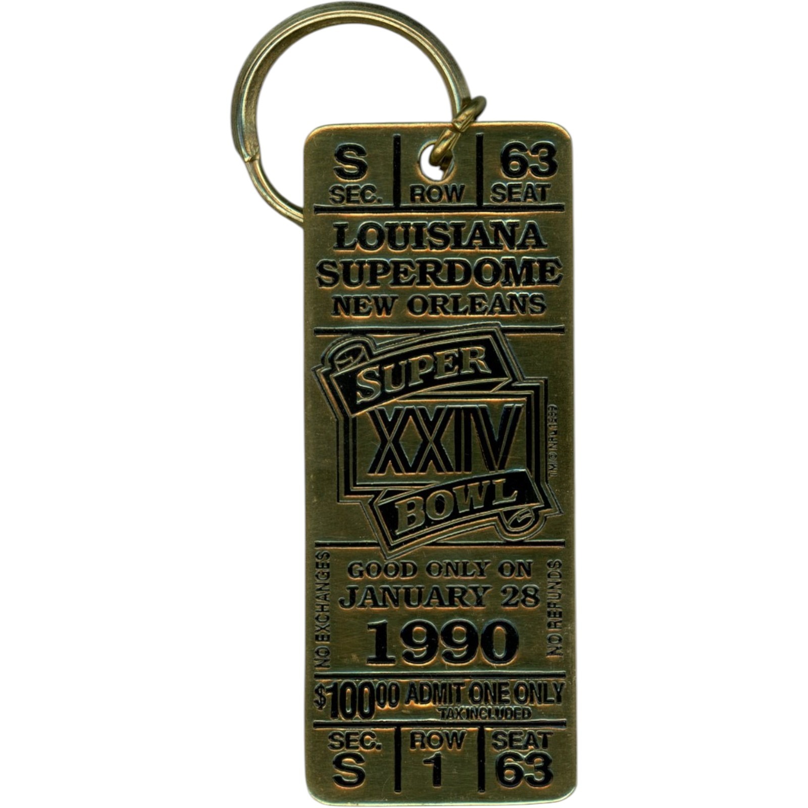 San Francisco 49ers Super Bowl XXIV Metal Ticket Replica Key Chain 57994