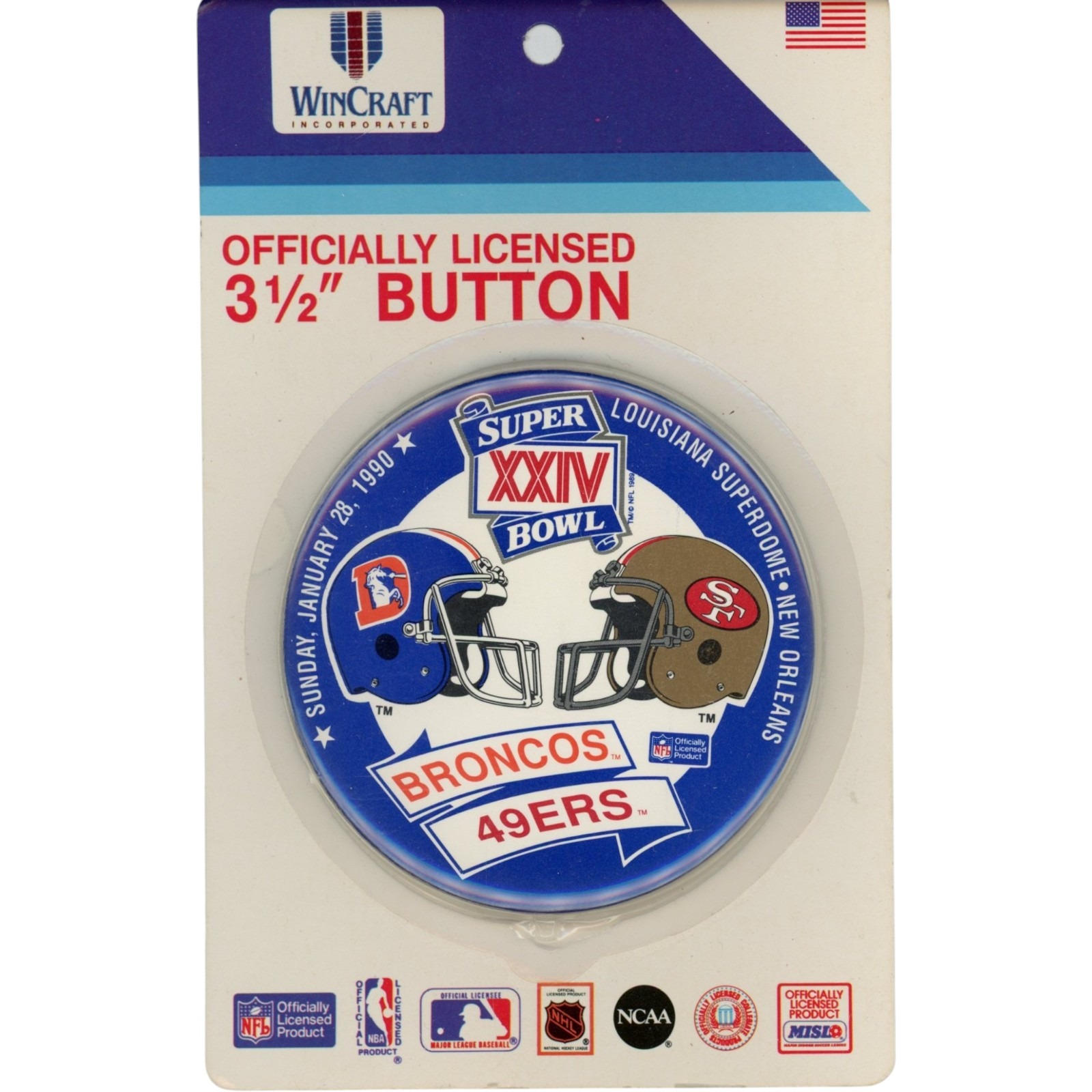 San Francisco 49ers Super Bowl XXIV 1990 Vintage 3-1/2 Wincraft Button 57999
