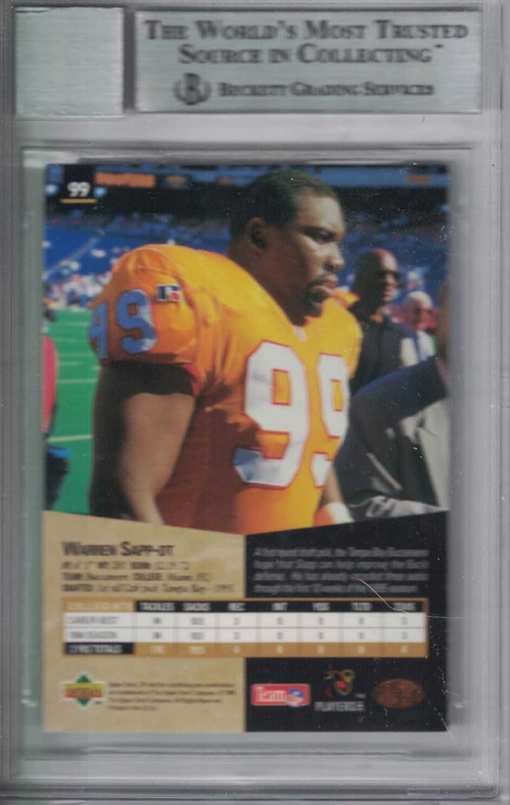 Warren Sapp Signed Buccaneers 1995 Upper Deck SP Rookie Card BAS 10 Slab 31186