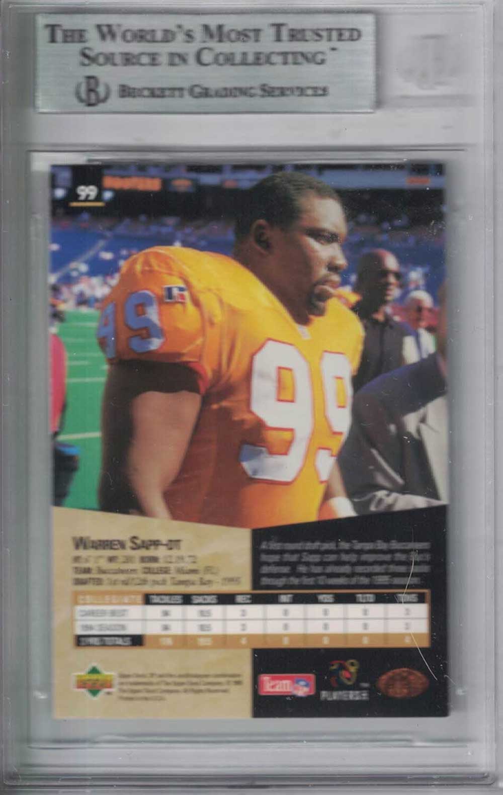 Warren Sapp Signed Buccaneers 1995 Upper Deck SP Rookie Card BAS Slab 31185