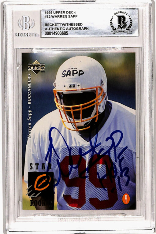 Warren Sapp Autographed 1995 Upper Deck #12 Rookie Card Beckett Slab