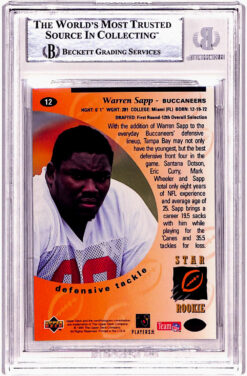 Warren Sapp Autographed 1995 Upper Deck #12 Rookie Card Beckett Slab