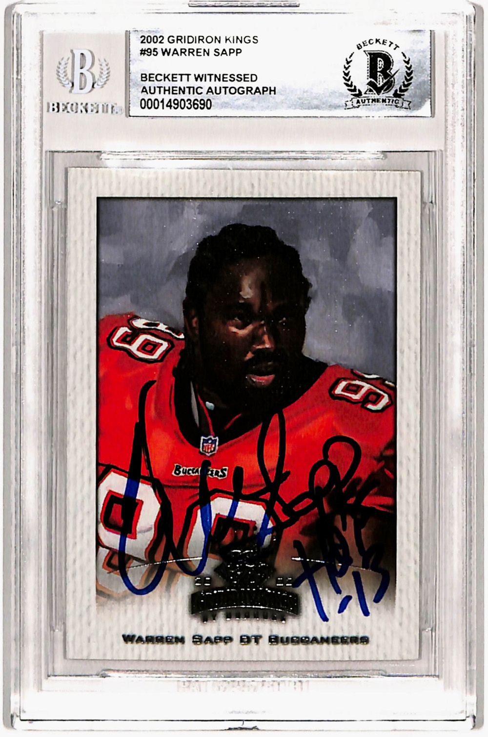 Warren Sapp Autographed 2002 Gridiron Kings #95 Trading Card Beckett Slab