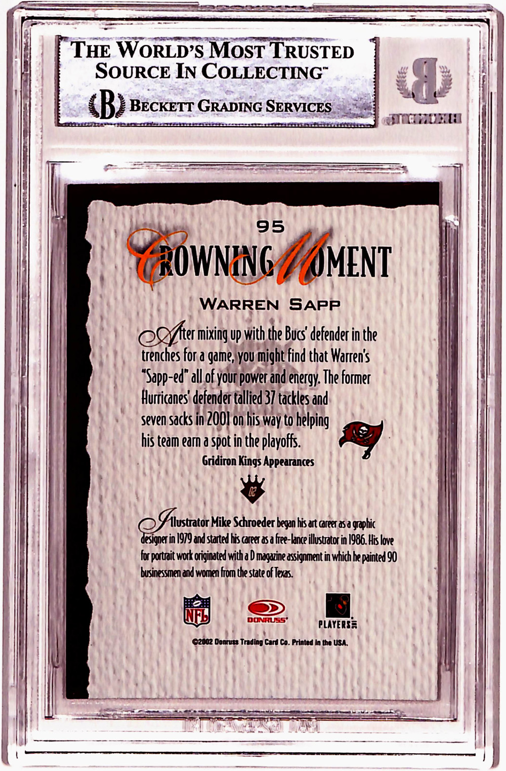 Warren Sapp Autographed 2002 Gridiron Kings #95 Trading Card Beckett Slab