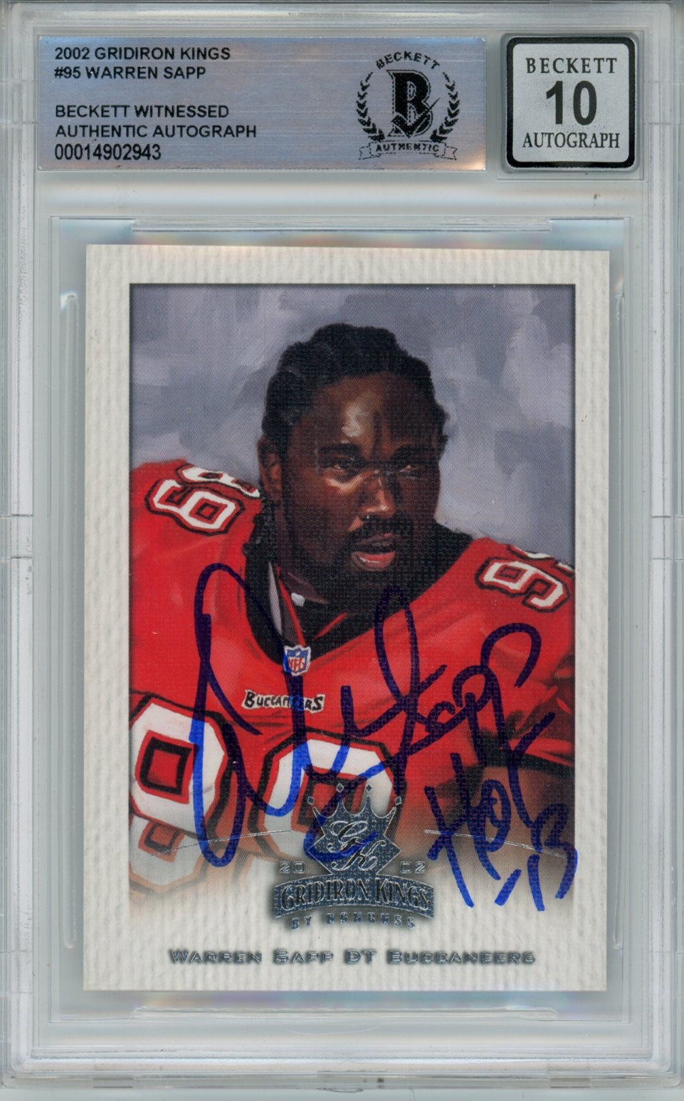 Warren Sapp Signed Bucs 2002 Gridiron Kings #95 Beckett Auto 10