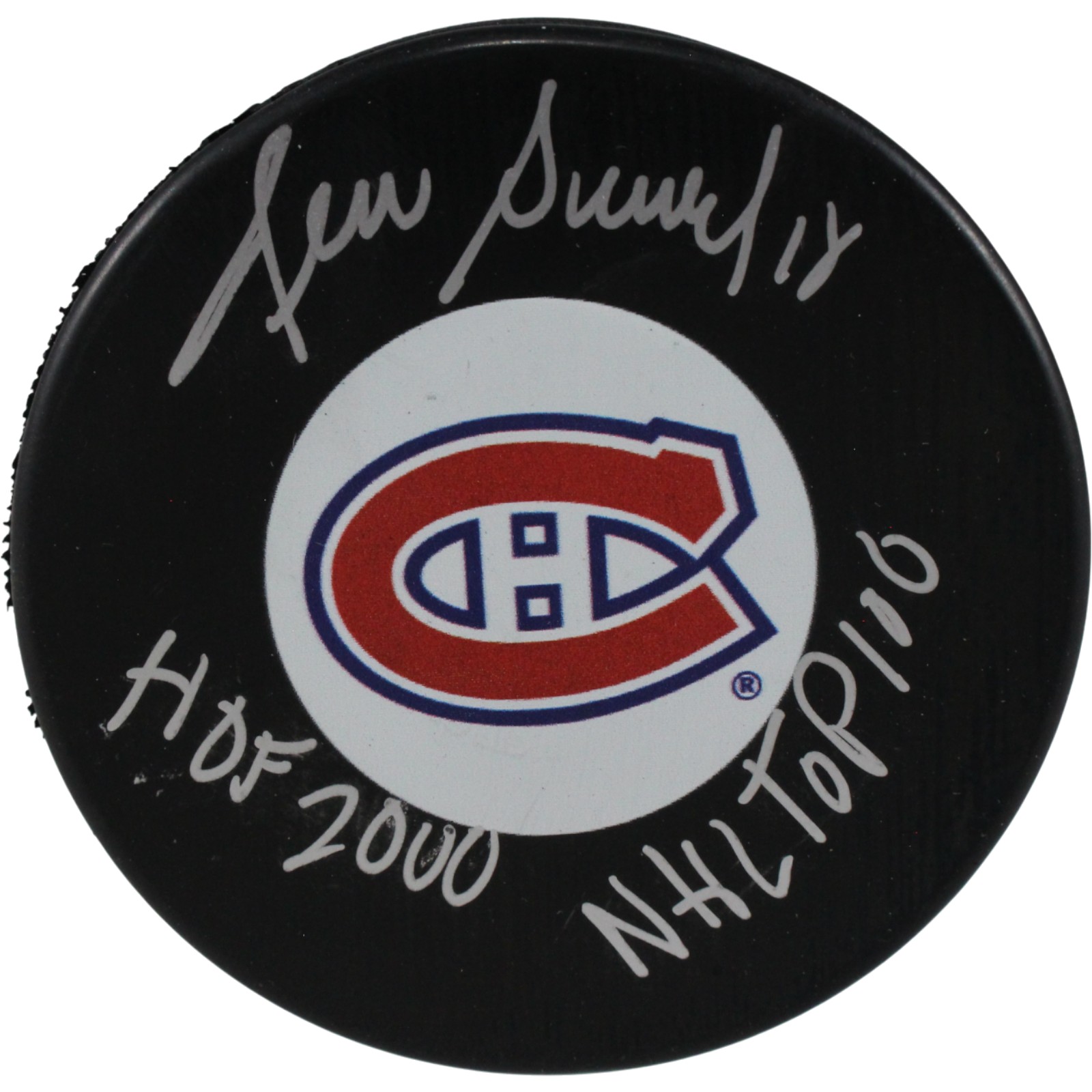 Denis Savard Signed Montreal Canadians Logo Puck NHL Top 100 HOF Beckett 53974