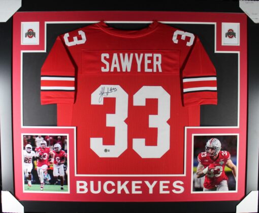 Jack Sawyer Autographed/Signed College Style Red XL Framed Jersey Beckett 51238
