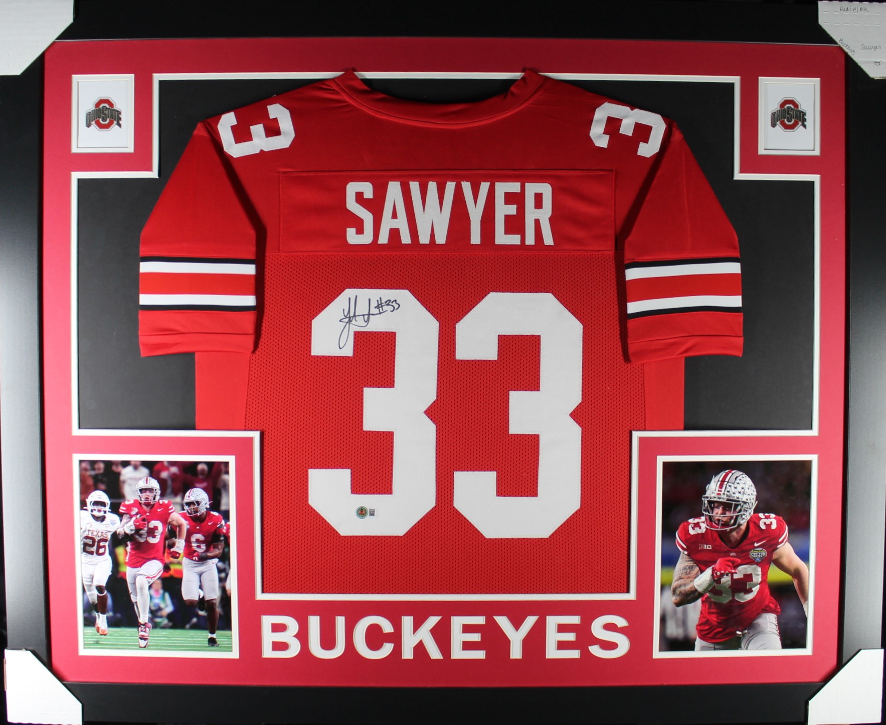 Jack Sawyer Autographed/Signed College Style Red XL Framed Jersey Beckett 51238