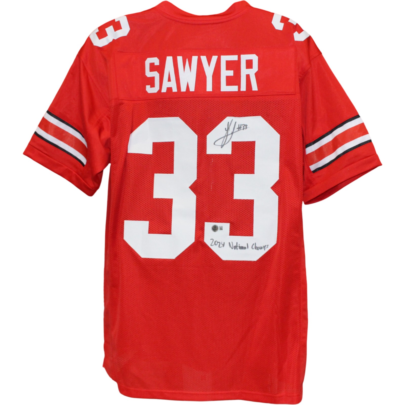 Jack Sawyer Signed College Style XL Red Jersey 24 National Champs Beckett 54011