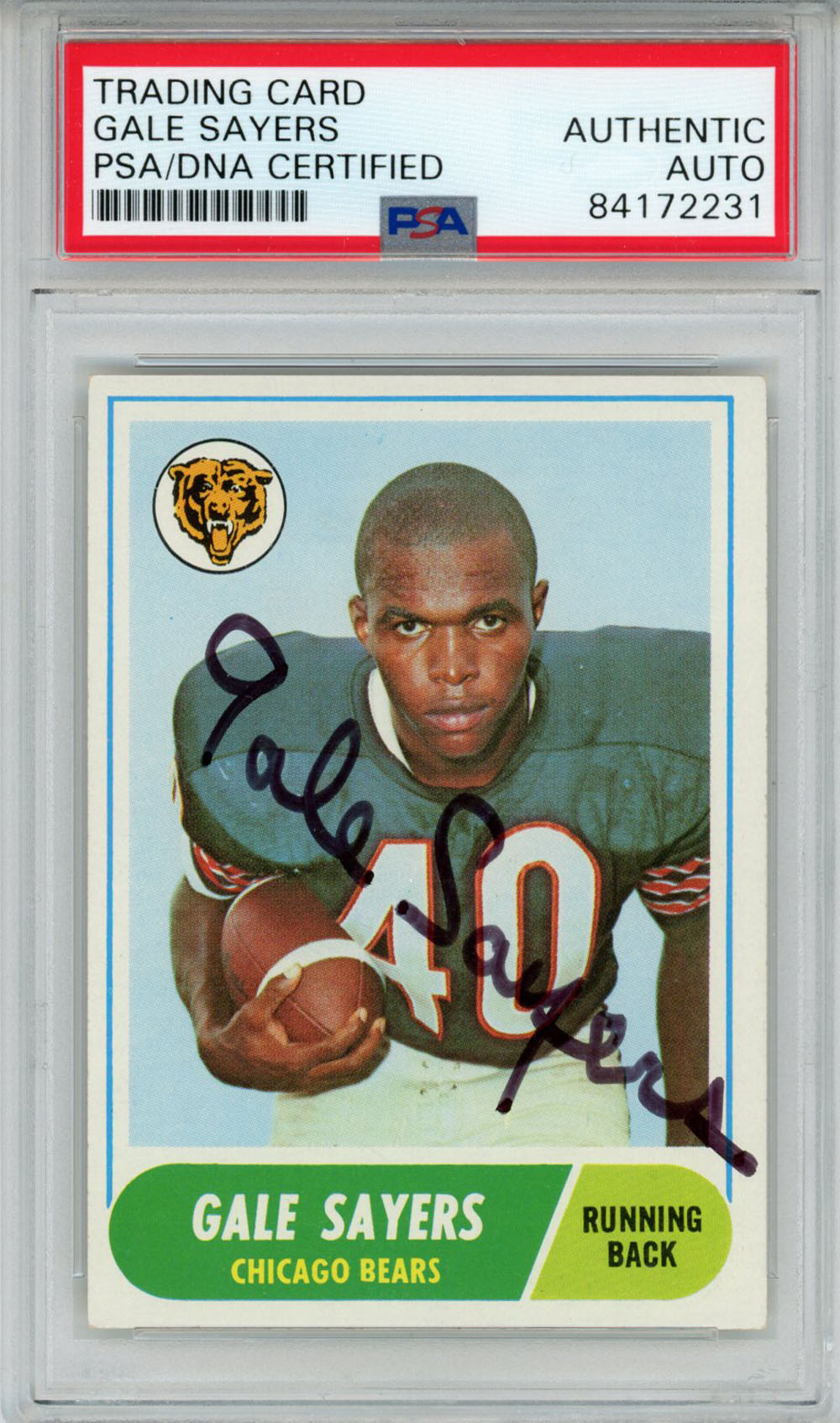 Gale Sayers Signed 1968 Topps #75 Trading Card PSA Slab