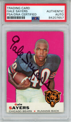 Gale Sayers Autographed 1969 Topps #51 Trading Card PSA Slab