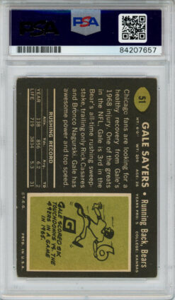 Gale Sayers Autographed 1969 Topps #51 Trading Card PSA Slab