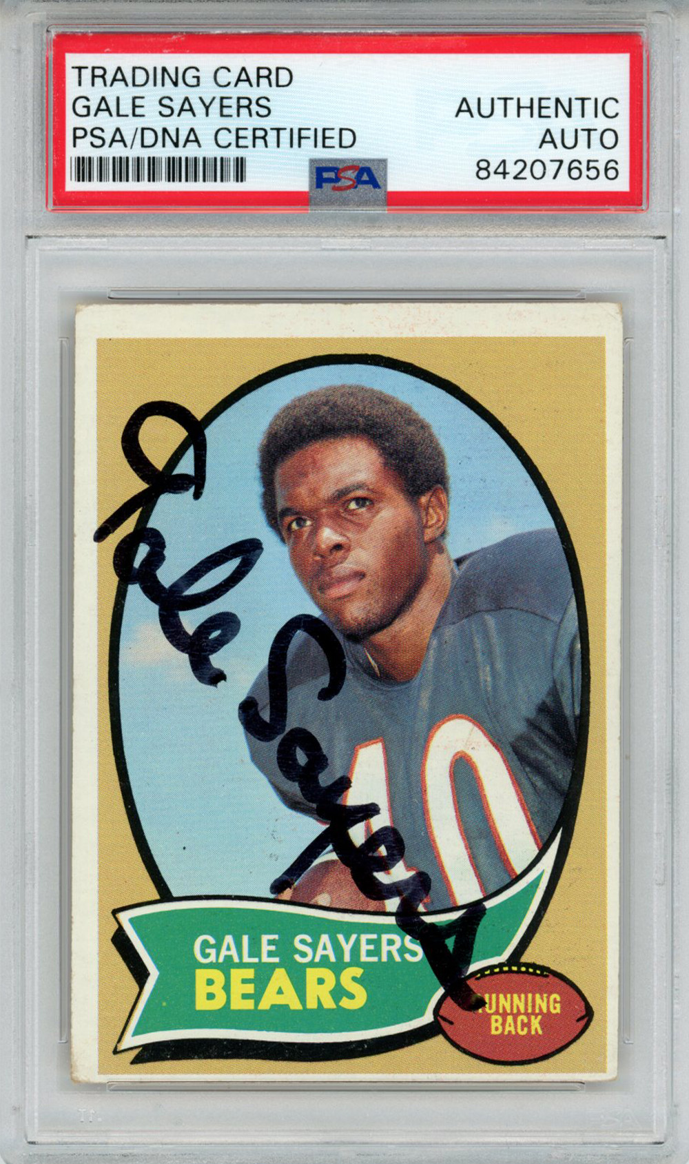 Gale Sayers Autographed 1970 Topps #70 Trading Card PSA Slab