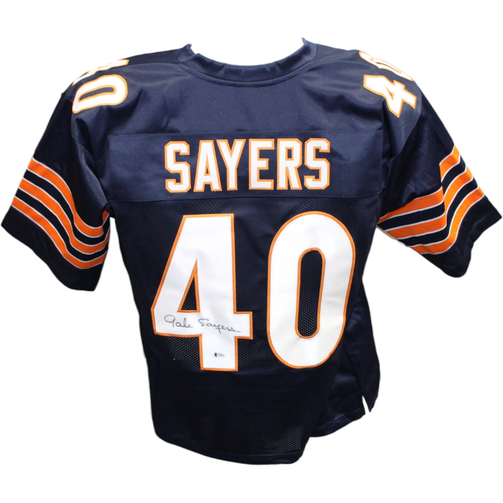 Gale Sayers Autographed/Signed Navy Pro Style Jersey Beckett 