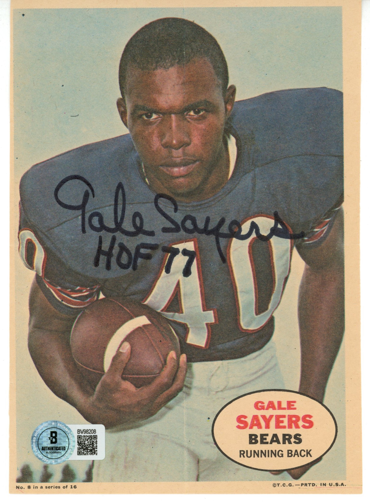 Gale Sayers Autographed/Signed Chicago Bears 5x7" Photo Folded HOF Beckett 56080