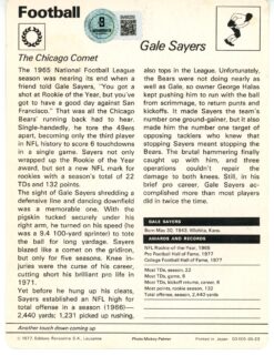 Gale Sayers Signed Chicago Bears 1978 Sportscaster Trading Card Beckett 56069