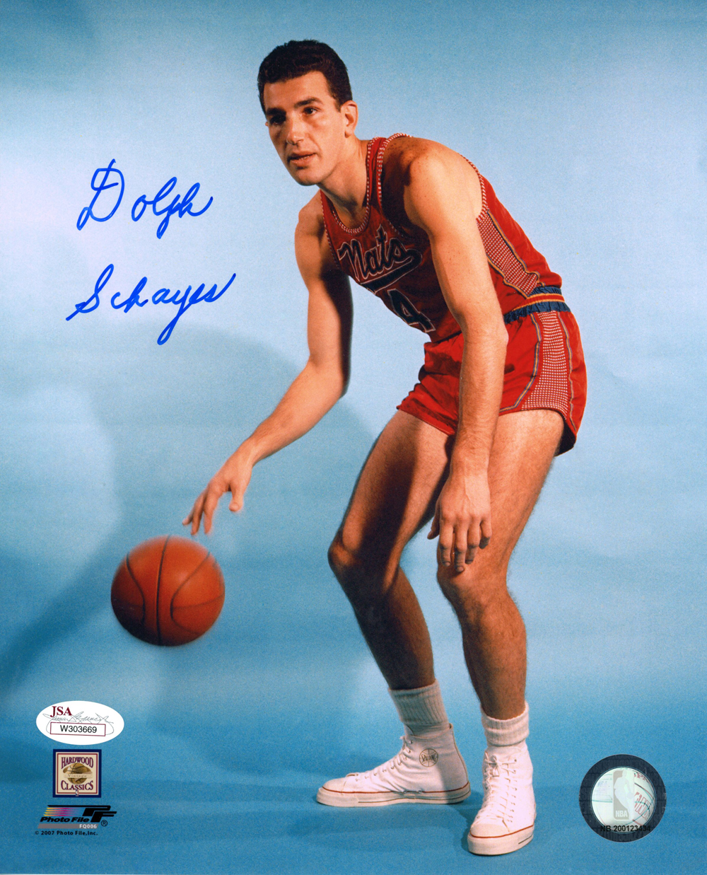 Dolph Schayes Autographed/Signed Syracuse Nationals 8x10 Photo JSA