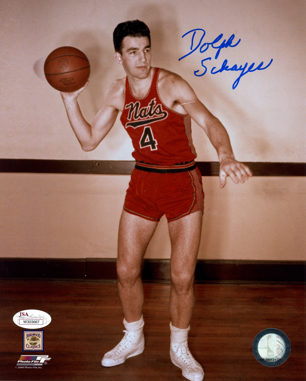 Dolph Schayes Autographed/Signed Syracuse Nationals 8x10 Photo JSA