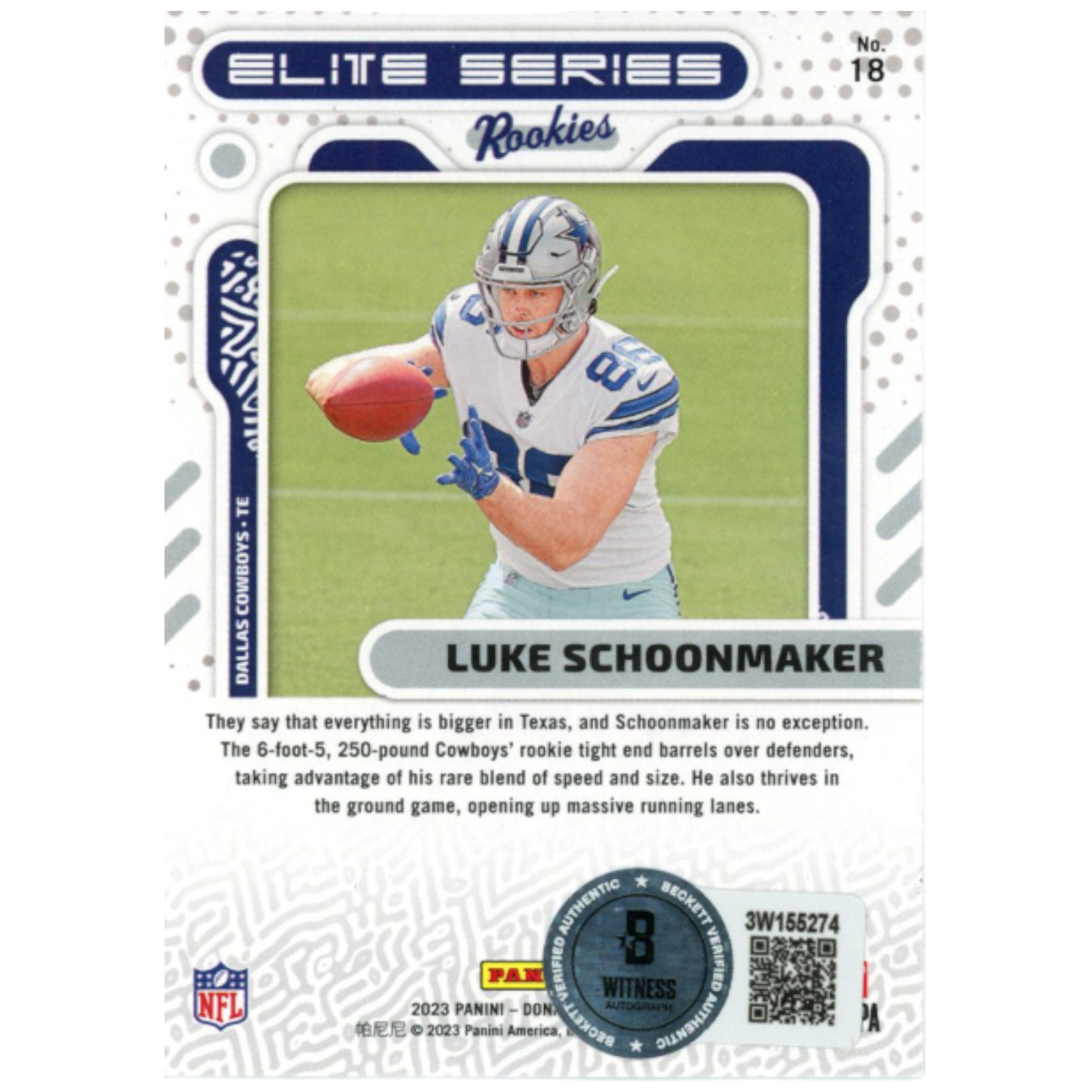 Luke Schoonmaker Autographed 2023 Donruss Elite #18 Trading Card Beckett 59413 2 Luke Schoonmaker Autographed 2023 Donruss Elite #18 Trading Card Beckett 59413