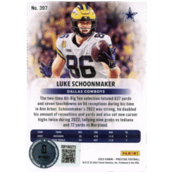 Luke Schoonmaker Autographed 2023 Prestige SP #397 Trading Card Beckett 59407