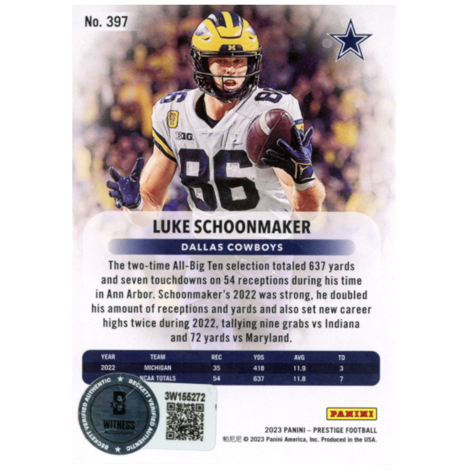Luke Schoonmaker Autographed 2023 Prestige SP #397 Trading Card Beckett 59407 2 Luke Schoonmaker Autographed 2023 Prestige SP #397 Trading Card Beckett 59407