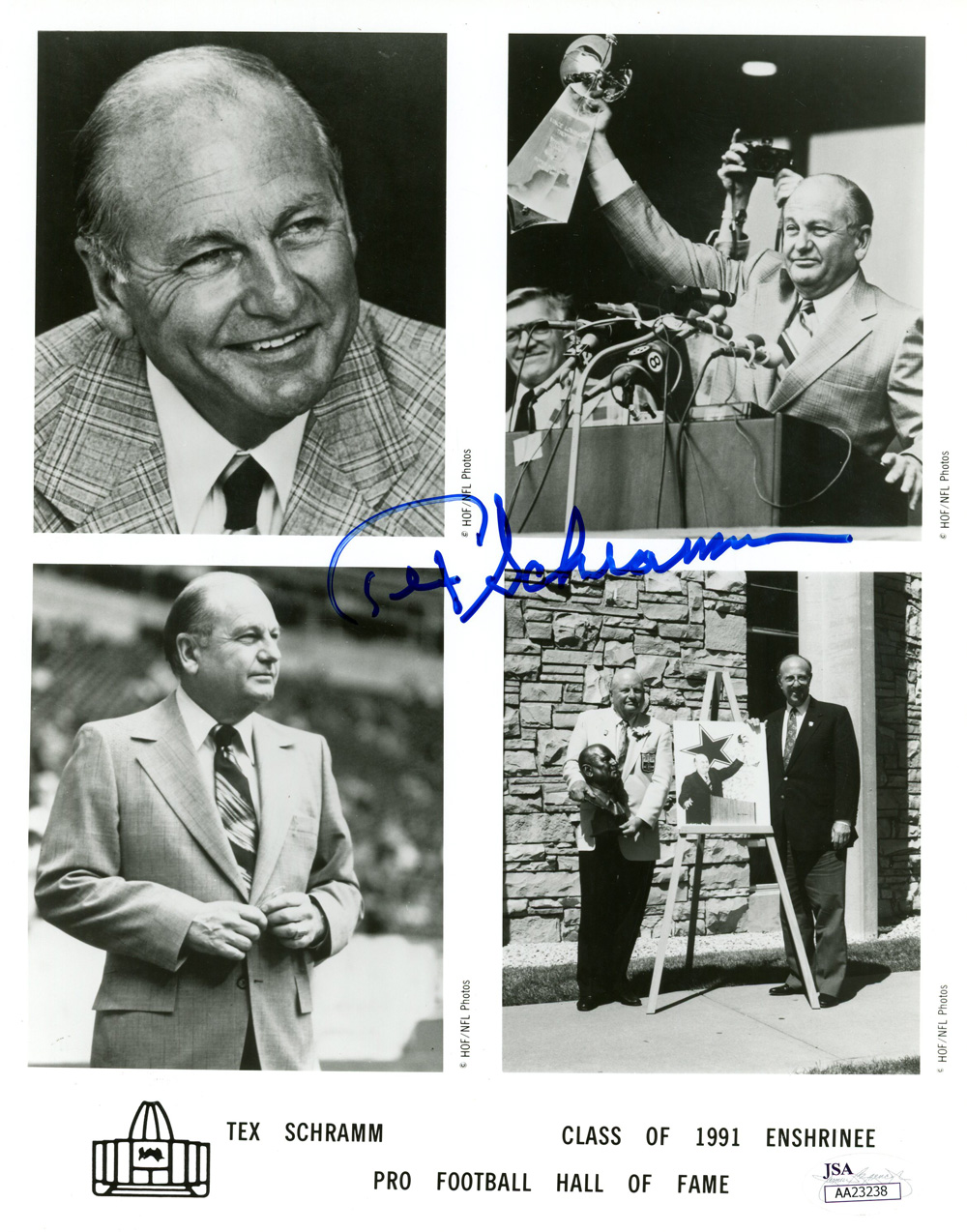 Tex Schramm Autographed/Signed Dallas Cowboys 8x10 Photo JSA 48308