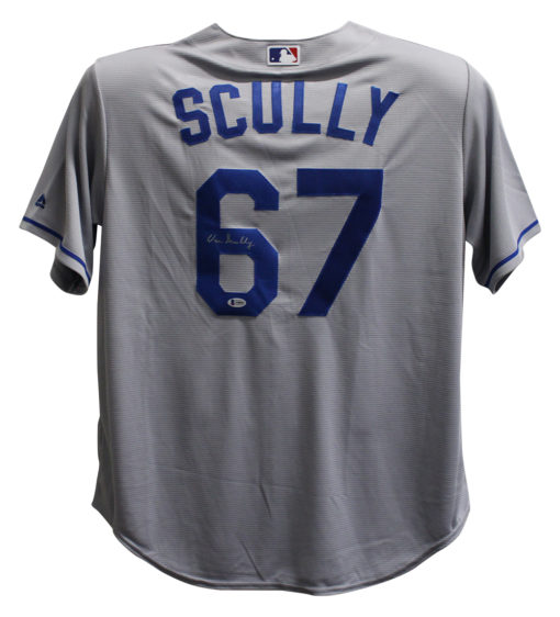 Vin Scully Autographed Los Angeles Dodgers Majestic Grey XL Jersey BAS 25797