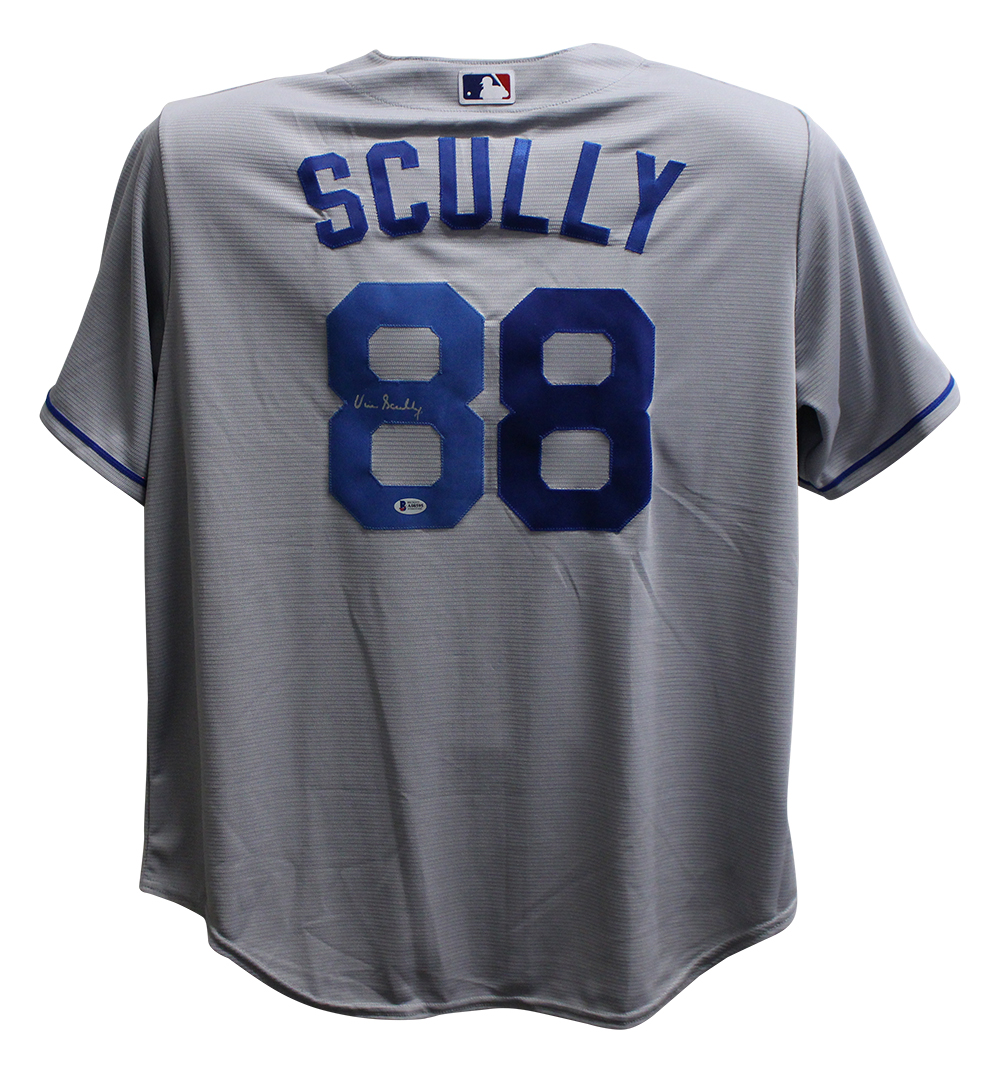 VIN Scully Autographed Los Angeles Dodgers Majestic Grey XL Jersey BAS