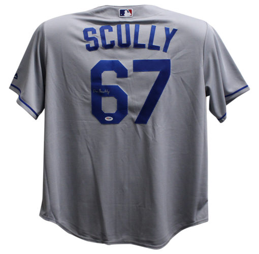Vin Scully Autographed Los Angeles Dodgers Majestic Grey XL Jersey PSA 26015