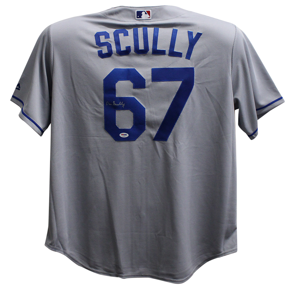 Vin Scully Autographed Los Angeles Dodgers Majestic Grey XL Jersey PSA