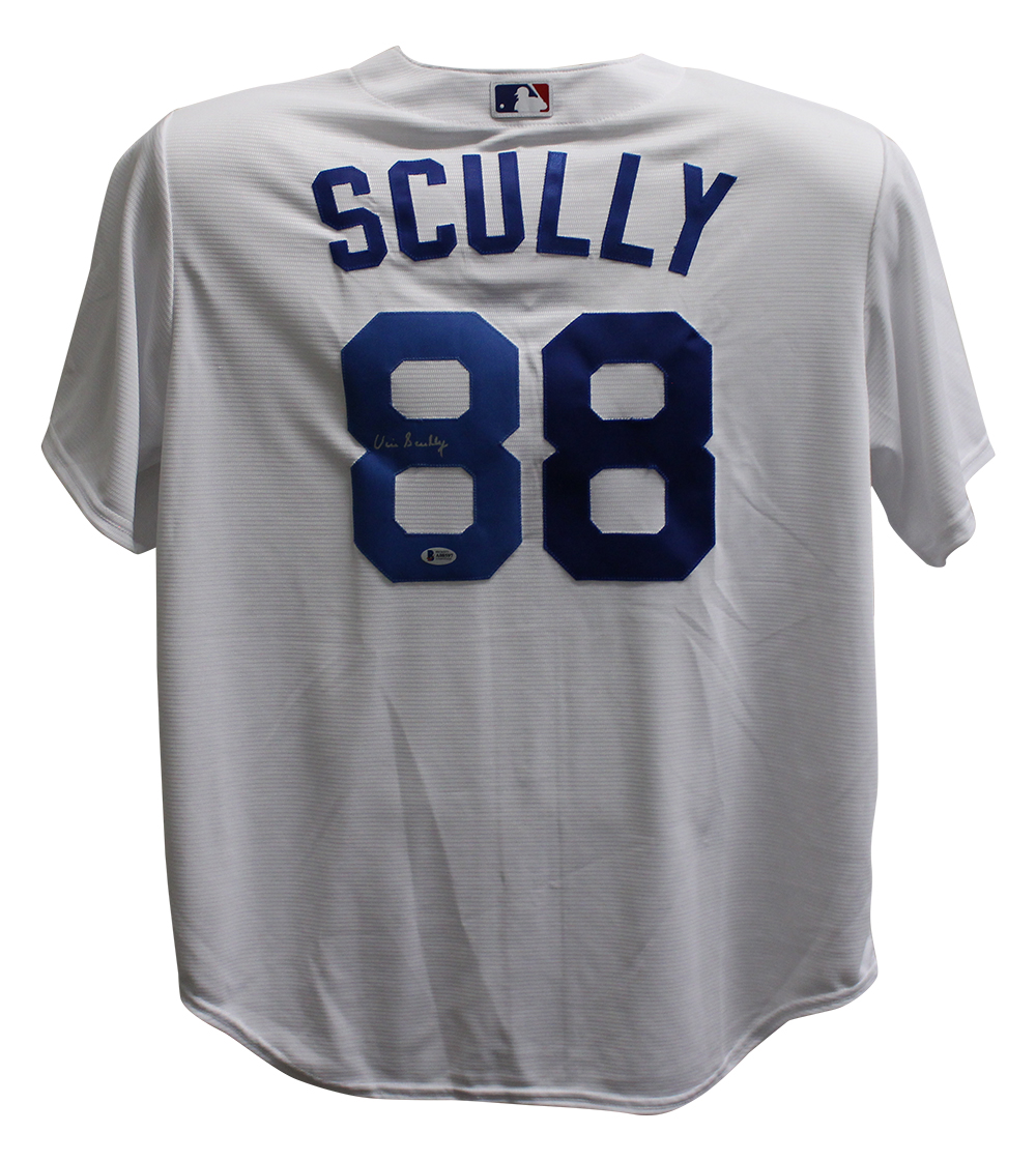 Vin Scully Autographed Los Angeles Dodgers Majestic White XL Jersey BAS