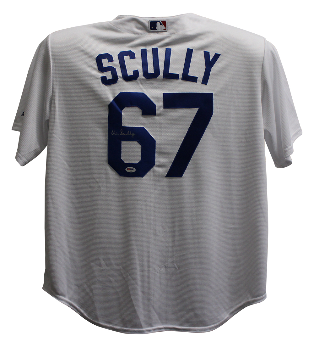 Vin Scully Autographed Los Angeles Dodgers Majestic White XL Jersey PSA  25799