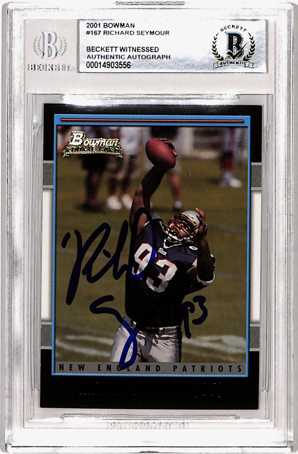 Richard Seymour Signed 2001 Bowman #167 Rookie Card Beckett Slab