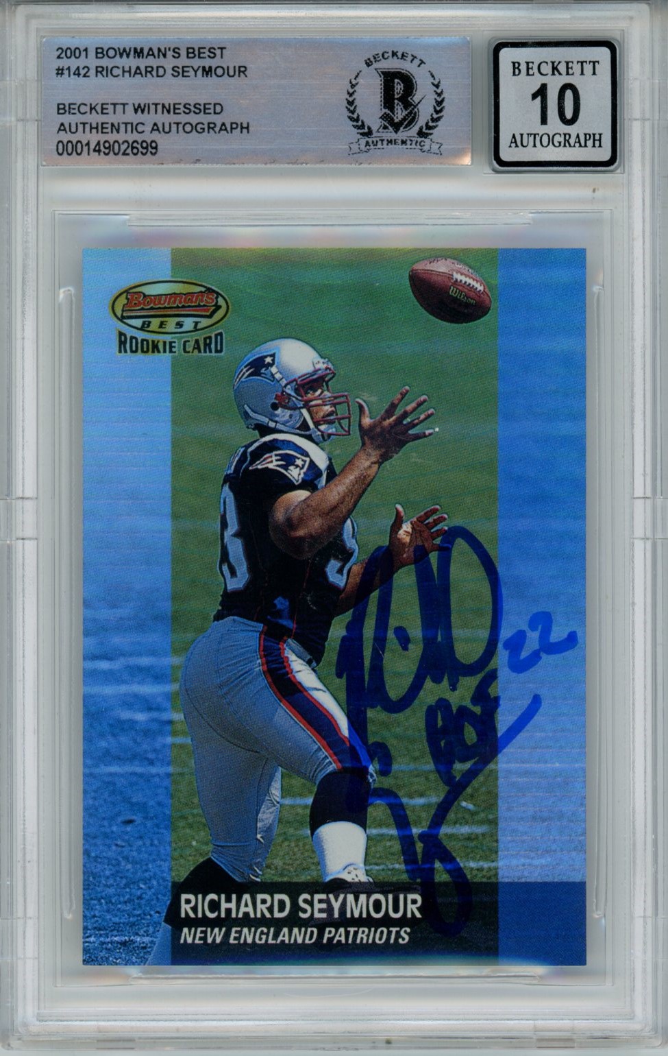 Richard Seymour Signed Patriots 2001 Bowman #142 Beckett Auto 10 