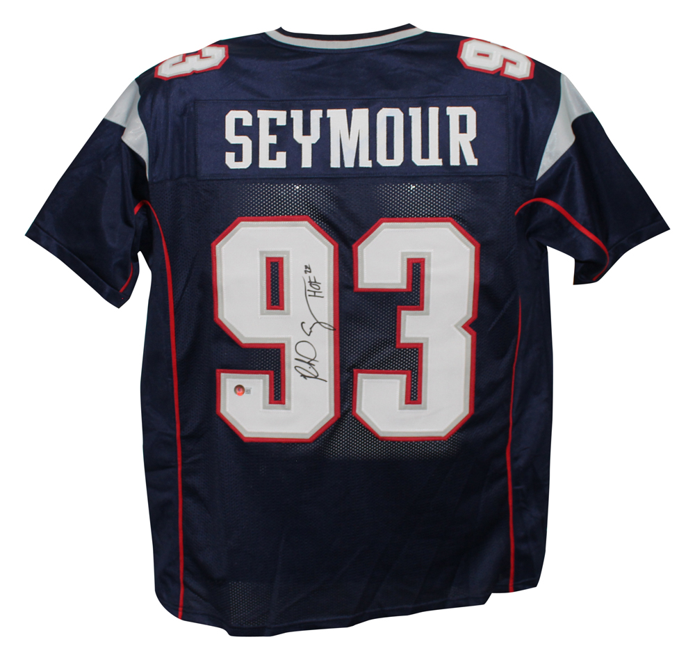 Richard Seymour Autographed/Signed Pro Style Blue XL Jersey HOF Beckett