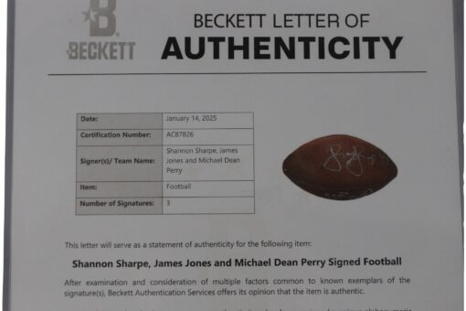 Shannon Sharpe, Jones, Perry Signed Denver Broncos Mini Football As Is BAS 52872