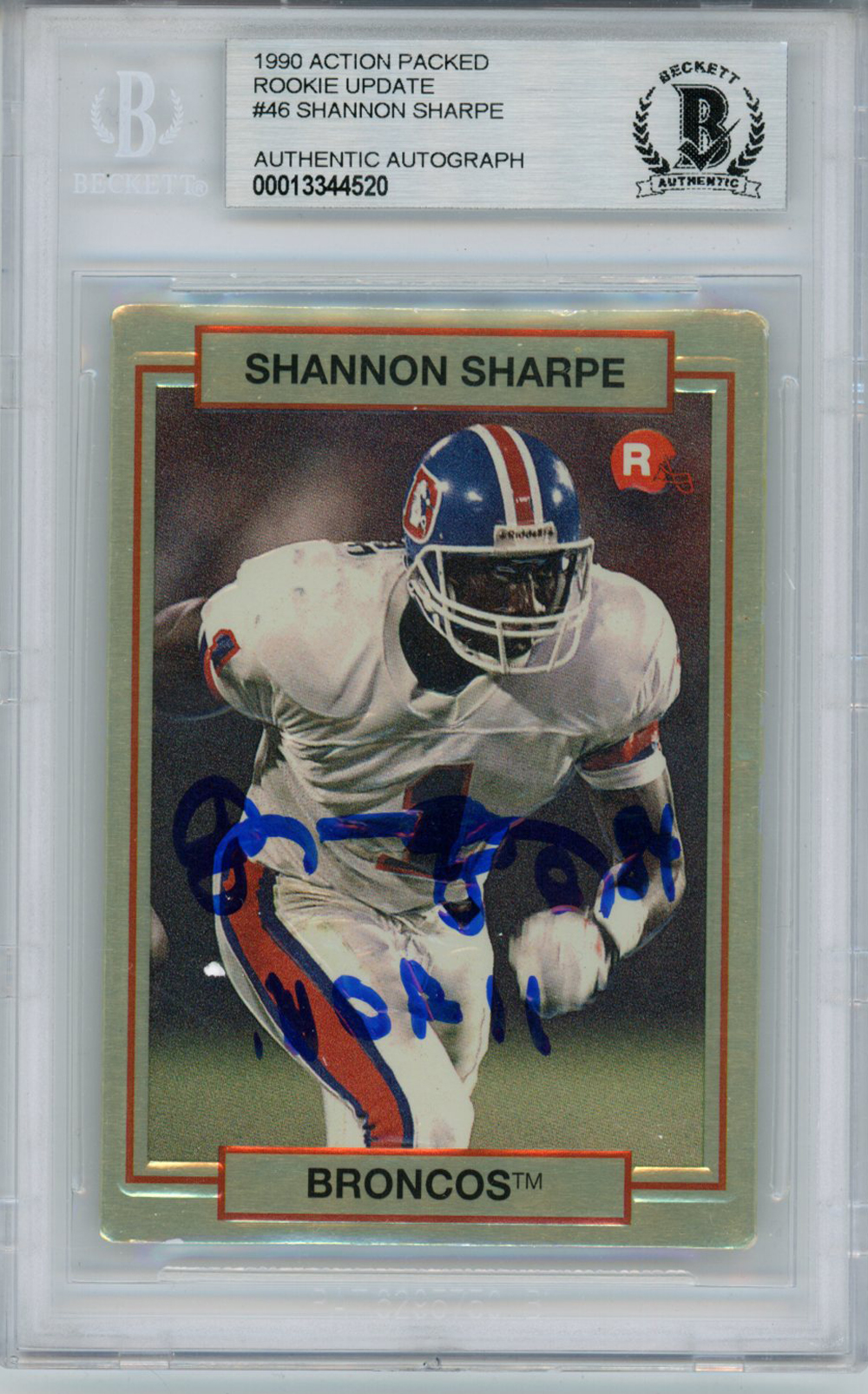 Shannon Sharpe Signed 1990 Action Packed Rookie Card HOF BAS Slab