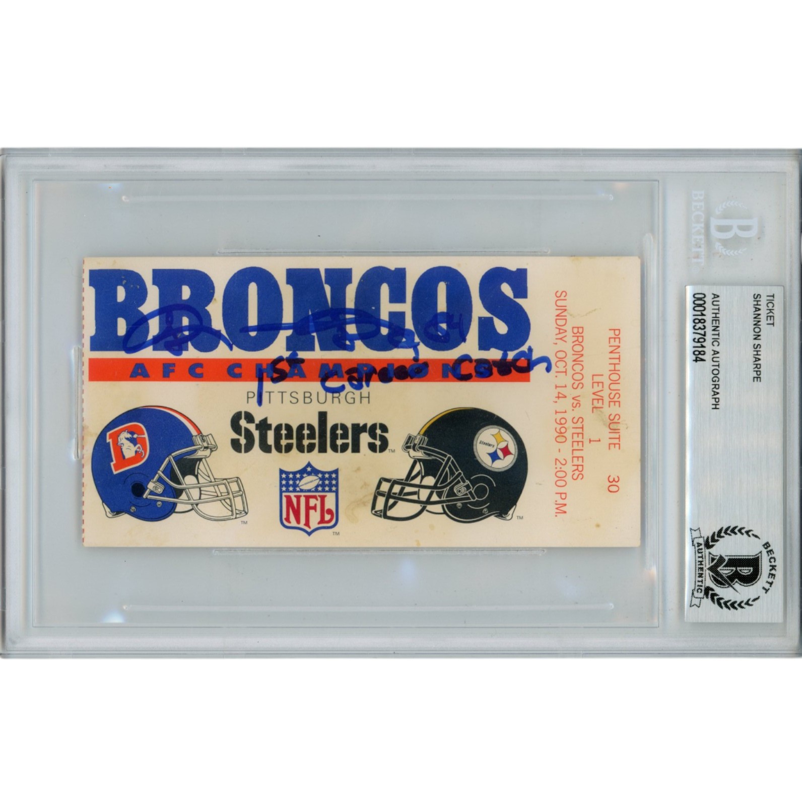 Shannon Sharpe Autographed Denver Broncos 90 Ticket Stub 1st Catch Beckett 53171