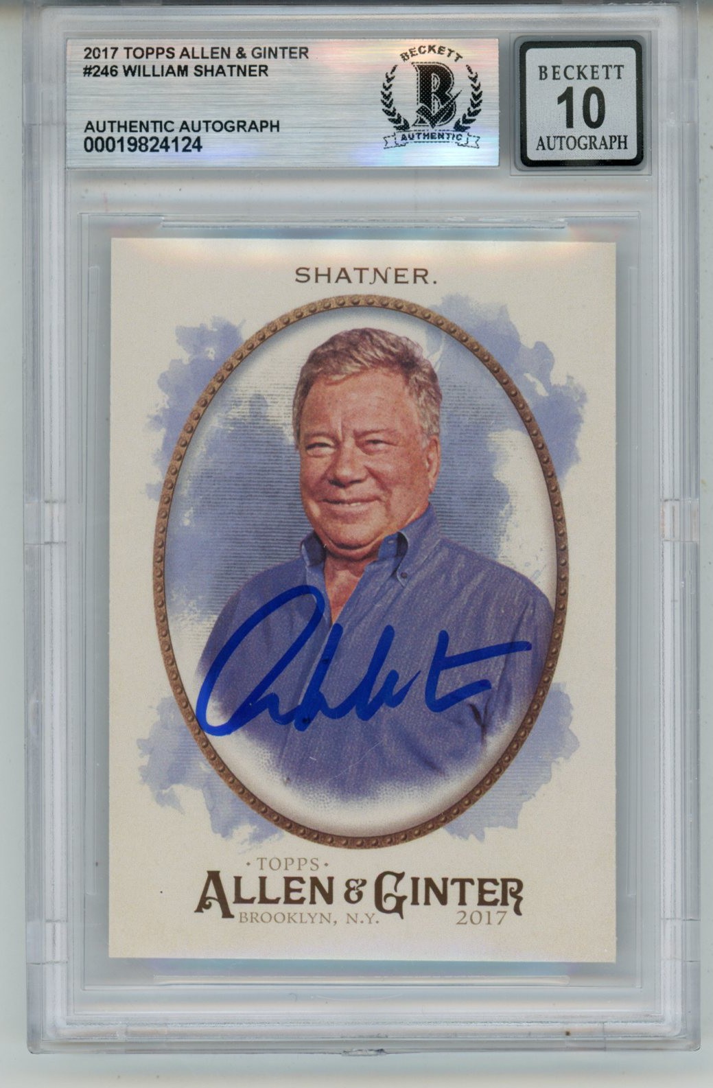 William Shatner Signed 2017 Topps Allen & Ginter 246 10 auto Card Slab BAS 57122