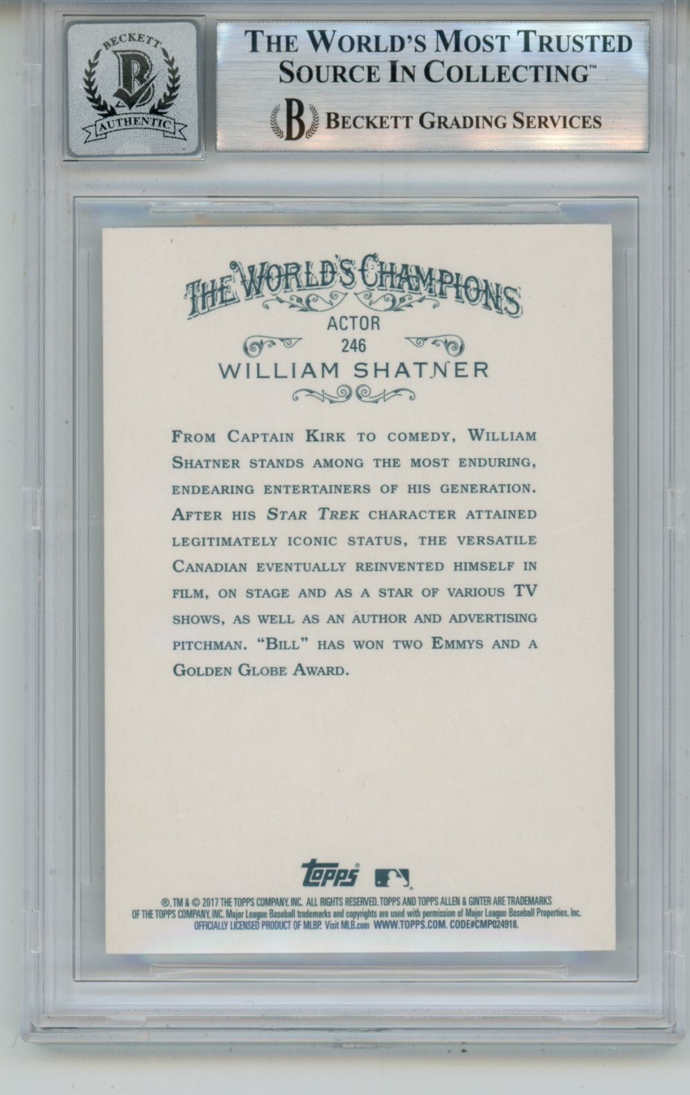 William Shatner Signed 2017 Topps Allen & Ginter 246 10 auto Card Slab BAS 57132