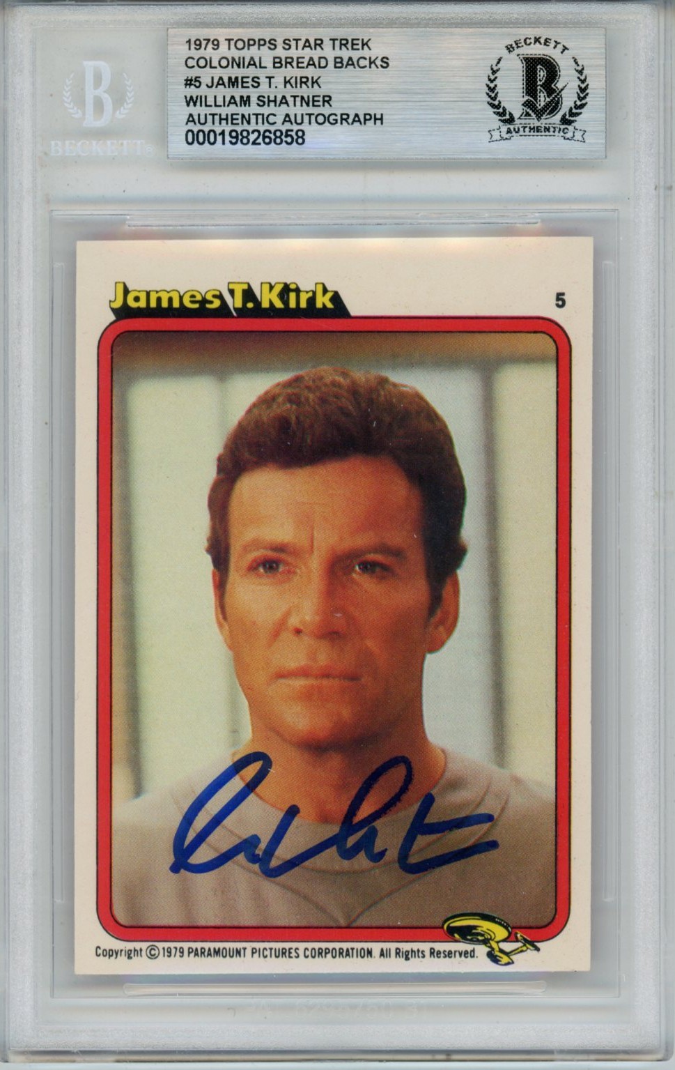 William Shatner Signed 1979 Topps Star Trek #5 Card Slab Beckett 57076