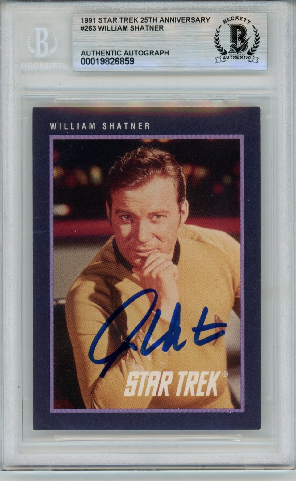 William Shatner Signed '91 Impel Star Trek 25th Anni 263 Card Slab Beckett 57087