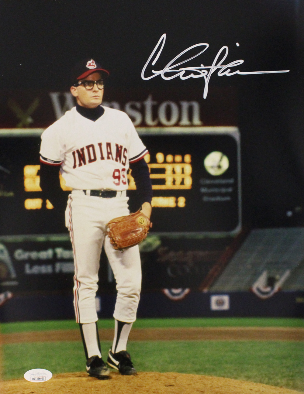 Charlie Sheen Autographed Major League 11x14 Photo Ricky Vaughn JSA