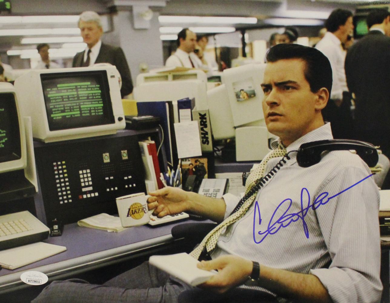 Charlie Sheen Autographed/Signed Wall Street 11x14 Photo Bud Fox JSA