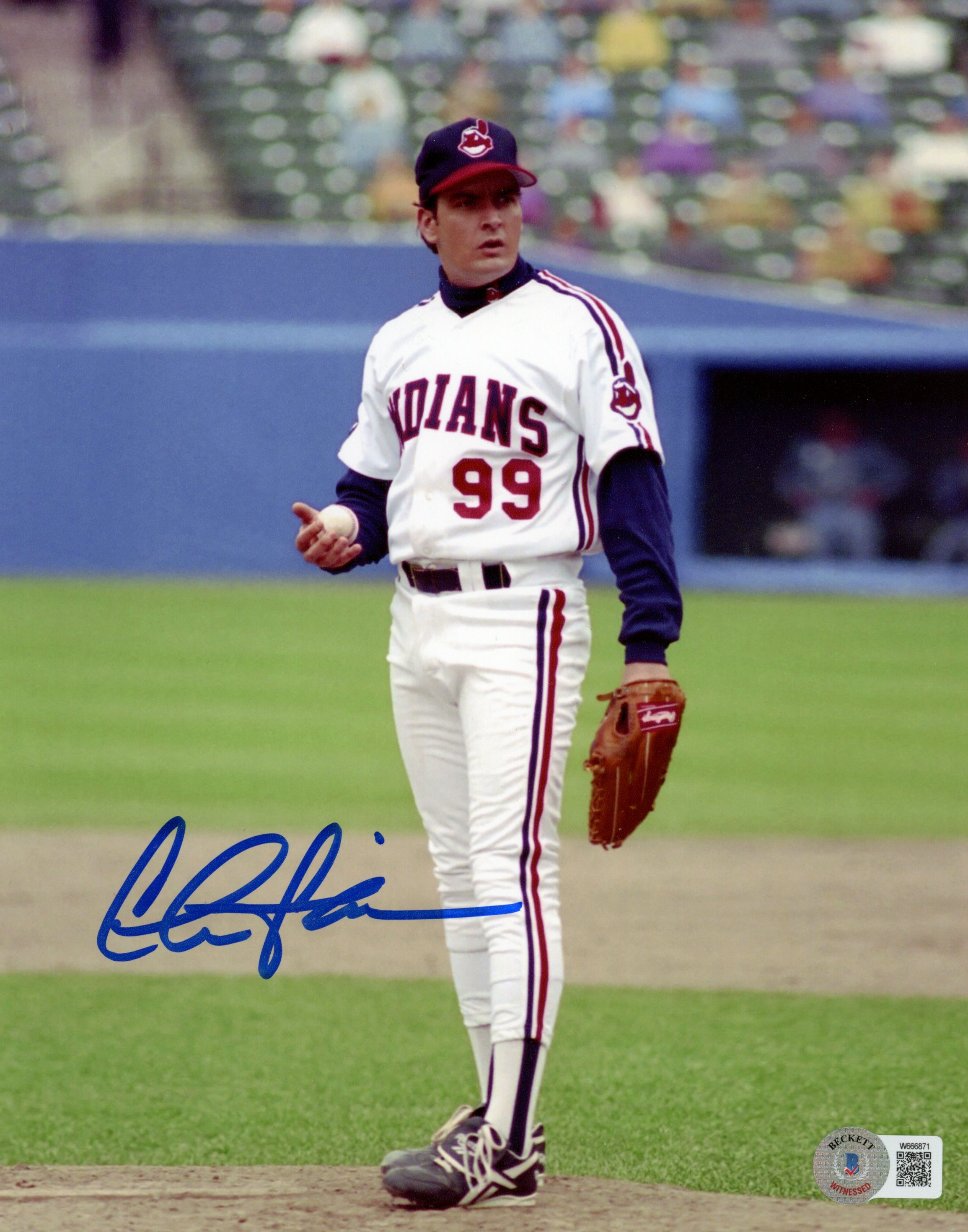 Charlie Sheen Autographed Cleveland Indians 8x10 Photo Beckett 