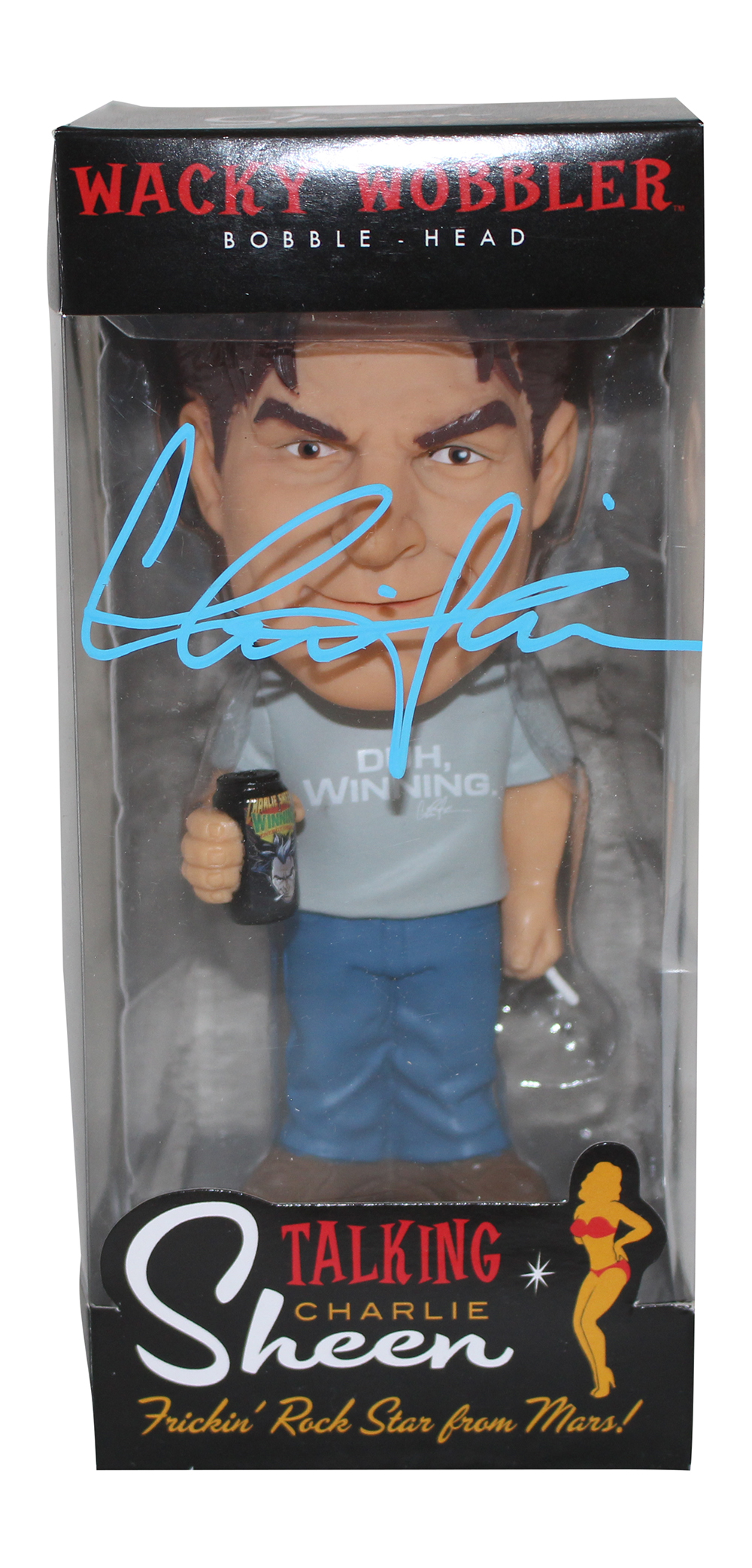 Charlie Sheen Autographed/Signed Funko Wacky Wobbler Bobblehead JSA