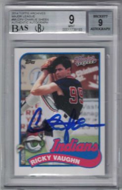 Charlie Sheen Signed Major League 2014 Topps Archives BGS 9 BAS 10 Slab 26030