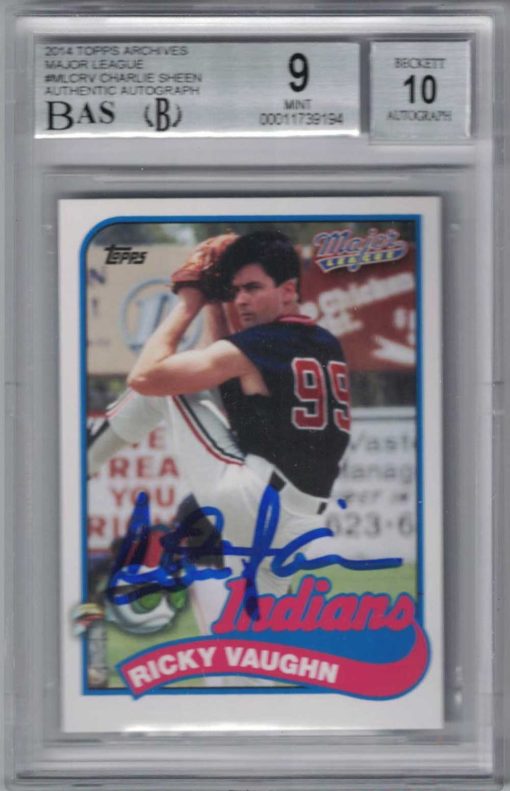 Charlie Sheen Signed Major League 2014 Topps Archives BGS 9 BAS 9 Slab 26031
